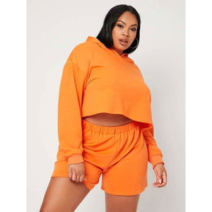 Ensemble de survêtement décontracté ajusté pour femmes, sweat-shirt et short, couleur unie, ensemble court deux pièces en gros - Product Image 4
