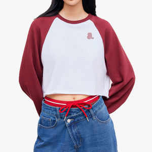 Sudadera de cuello redondo con bordado raglán para mujer, 300g, peso de tela, impresión Digital, mangas completas informales de invierno, servicio OEM - Product Image 1