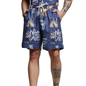 <b>Amazing</b> Quality Oxford Fabric Breathable Drawstring Closure Digital Printed Short Sleeve Men's Oversize High Street Style Shorts - Product Image 1