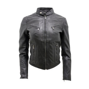 ชุดเดรสหนังแขนยาวสำหรับผู้หญิง, เสื้อแจ็คเก็ตหนังแท้สำหรับใส่ขี่รถจักรยานยนต์ - Product Image 1