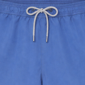 Shorts de bain bleu foncé pour hommes, vêtements de plage d'été légers à séchage rapide avec cordon de serrage à la taille élastique et poches latérales pratiques - Product Image 6