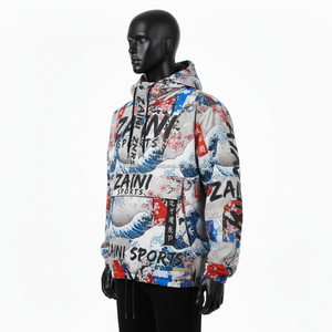 Veste coupe-vent de haute qualité tissu polyester durable respirant doux au toucher multicolore imprimé graphique Veste coupe-vent pour homme - Product Image 4