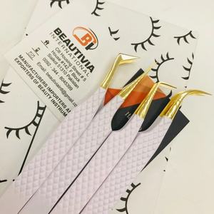 Pinzas profesionales de Extensión de pestañas de acero inoxidable con agarre de diamante de alta calidad, fibra puntiaguda de oro blanco sostenible al por mayor - Product Image 6