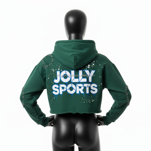 Haut à capuche pour femme en tissu polaire premium 320 GSM en vert foncé avec logo personnalisé imprimé et ourlet brut, style streetwear - Product Image 2