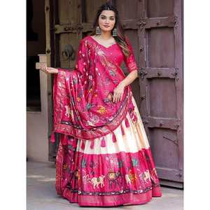 Magnifique Lehenga Choli en soie Dola rose pour les festivals, imprimé numérique, vêtements de scène - Product Image 2