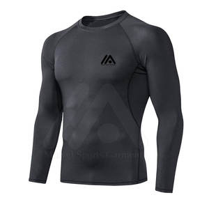 High Quality Lightweight Slim Fit Men's Compression Rash Guard Solid Color Full Sleeve Spandex/Polyester Workout Shirt - Product Image 1