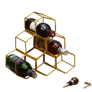 2023 vendedor superior hierro forjado dorado moderno independiente Hexagonal 6 soporte para botella de vino estante de vino Modular decoración completa de artículos de bar - Product Image 2