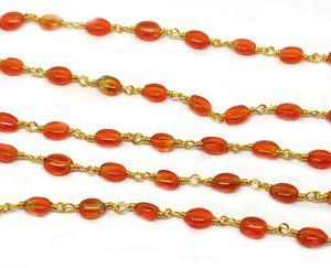 Chaîne de chapelet en cornaline Hydro perlée, chaîne de placage à l'or de 5x6mm, chaîne de chapelet en vrac en gros fabrication de bijoux artisanat de perles en vrac - Product Image 3