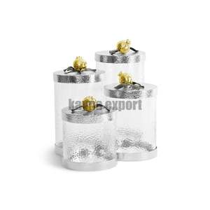 Tarro de vidrio elegante de diseño personalizado, tapa de Metal chapada en oro, cubierta de almacenamiento de cocina para galletas, condimentos, forma cilíndrica - Product Image 5