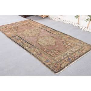 Tapis turc vintage grande surface 4.2x8.6ft fait à la main en laine marron Beige Patchwork Design rectangulaire couloir Latex pour la décoration de la chambre - Product Image 3