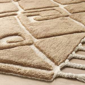 Alfombra Moderna de Lana y Seda Marrón Natural de Alta Calidad, Tejida a Mano con Bucle, Diseño Floral, Apta para Mascotas, Pelo Mediano, para Cocina - Product Image 2