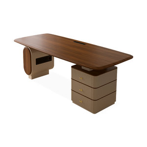Brown Engineered Wood Rectangular Executive Writing <b>Desk</b> with 3 Drawers for Home Office <b>Study</b> - Product Image 2