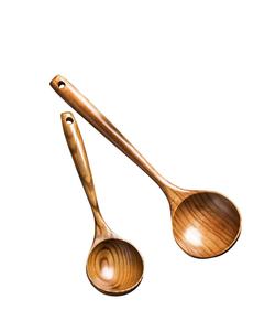Cucharón de madera de 2 piezas para cucharas de cocina-Cuchara de cocina de 14 pulgadas de largo y las mejores cucharas de madera de 11 pulgadas para servir profundamente grande - Product Image 1