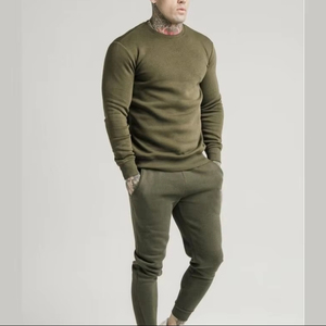 Chándal liso para hombre con logotipo personalizado al por mayor, conjunto de chándal para correr, Sudadera de cuello redondo, conjunto de 2 pantalones de dos piezas para hombre - Product Image 1