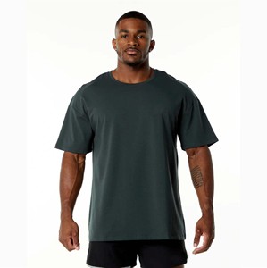 Camiseta de manga corta para hombre, prenda de vestir, ajustada, con cuello redondo, color verde, 94% algodón, 6% LICRA - Product Image 1