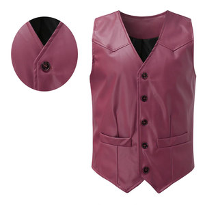Mono Riders Gilet de motard pour homme en velours côtelé rouge, tendance, style urbain décontracté, respirant, avec poches et fermeture éclair, tricoté, grande taille - Product Image 6