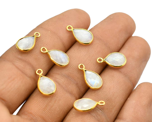 14X8mm(1ห่วง) 17X8mm(2ห่วง) ขั้วต่อพลอยมูนสโตนทอง18K & เงินสเตอร์ลิงประดับอัญมณี C128-131เสน่ห์ - Product Image 3