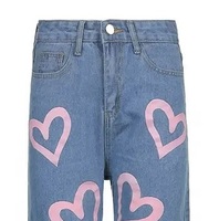 Taille haute jean pantalon grande taille petit ami Denim pantalon coeur imprimé Baggy femmes jean 2023 personnalisé évasé jean vintage pantalon