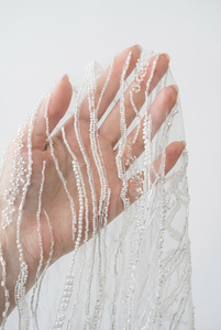 Tissu en dentelle de tulle tissé ondulé perlé de perles d'ivoire de luxe pour robes de mariée, robes de soirée, couture DIY pour filles - Product Image 5