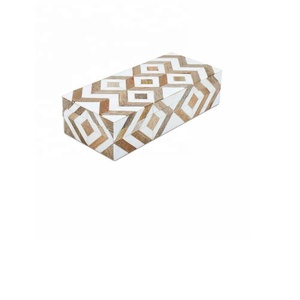 Organizador de joyas con incrustaciones de hueso y patrón de Chevron, caja de recuerdo con tapa para accesorios de joyería - Product Image 5