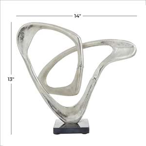 Escultura de plata decorativa abstracta con lazo de metal personalizado Artificial de aluminio artístico con base negra a precio barato al por mayor - Product Image 4