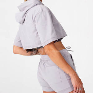 Ensemble sweat à capuche et short en tricot polaire à lacets décontracté pour femmes - Product Image 2