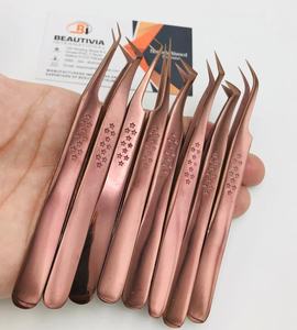 Pince à épiler pour extension de cils avec logo personnalisé professionnel poignée d'impression d'étoile en acier inoxydable or rose pointe pointue pour cils volumineux - Product Image 3