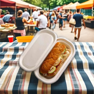 Boîte à lunch jetable biodégradable de qualité supérieure avec couvercle compostable Emballage à emporter durable Récipient alimentaire de bagasse - Product Image 2