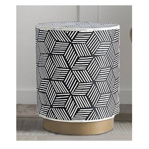 Taburete con incrustaciones de hueso hecho a mano, diseño moderno, mesa auxiliar, tambor, mesita de noche redonda, taburete, fabricante de muebles de la India - Product Image 1