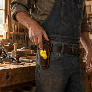 Porte-mètre à ruban en cuir véritable robuste, pochette de ceinture à outils pour charpentier, électricien, construction, avec passant de ceinture, fournisseur en gros - Product Image 1
