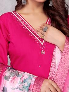 Premium Quality Roman Silk Kurti Pant and Digital Print Dupatta Set with Full Neck Handwork <b>for</b> Girls Daily Wear and Casual Wear - Product Image 4