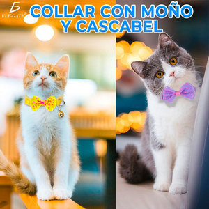 Collare Moderno di Lusso per Gatti e Cani con Elegante Fiocco, Campanello e Luci, Motivo a Pois, Nastro in Nylon/Poliestere, Stile Carto - Product Image 5