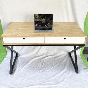 UBAN 120x60cm <b>Computer</b> <b>Desk</b> with X-shaped Legs and 2 Drawers Made of Rubber Wood BD68054 - Product Image 5
