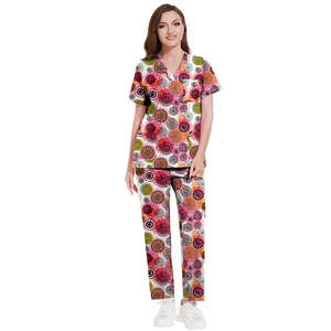 ชุดยูนิฟอร์มสครับพิมพ์ลายคอวีของผู้หญิงชุดพยาบาลทางการแพทย์ผ้ายืดถักสวมใส่สบายสำหรับใช้ในโรงพยาบาล - Product Image 6