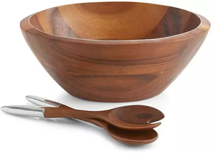 Saladier en bois avec ensemble de serveurs, LOGO personnalisé, rustique, décoratif, service de nourriture, ustensiles de cuisine, saladier en bois - Product Image 3