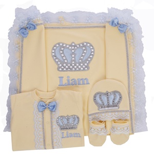 Ensemble de vêtements pour bébé garçon nouveau-né en coton 100% tricoté en gros, manches longues, bulle, nouveau design, printemps, jaune - Product Image 2