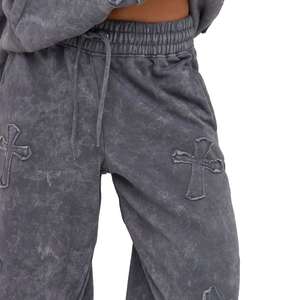 Nuevo chándal Vintage con lavado ácido para mujer, conjunto de 2 piezas de algodón personalizable a la moda, pantalones de chándal transpirables, logotipo de otoño - Product Image 6