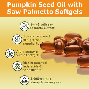 น้ำมันเมล็ดฟักทองแบบซอฟต์เจล 1000 มก. ผสมสารสกัดจาก Saw Palmetto รับผลิตแบบ OEM ODM แบรนด์ส่วนตัว มาตรฐาน GMP อาหารเสริมน้ำมันเมล็ดฟักทองแบบแคปซูลนิ่ม - Product Image 2