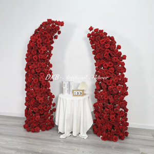 การจัดดอกกุหลาบผ้าไหมสีแดงซุ้มกุหลาบเทียมสีแดงสำหรับตกแต่งงาน - Product Image 2