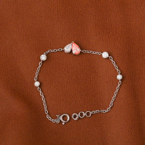 Bracelet tennis minimaliste en or massif 14KT créé par laboratoire en diamant en poire rose et blanche Bracelet en forme de coeur personnalisé - Product Image 4