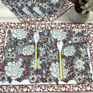 Jaipur traditionnel fabriqué à la main 100% coton napperons bloc imprimé Table à manger napperons ethnique indien coton salle à manger tapis - Product Image 1