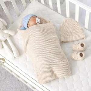 Manta de punto de ganchillo <span class=keywords><strong>para</strong></span> bebé 100% algodón, sombrero, manopla, zapatilla, conjunto de regalo personalizado - Product Image 5