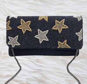 กระเป๋าถือลายดาวท้องฟ้าสีดำคลัทช์สะพายข้างสุดหรูพร้อมเม็ดลูกปัดคริสตัลและพลอยเทียมกระเป๋าราตรีสำหรับงานเลี้ยง - Product Image 2