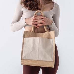 <b>Medium</b> Jute <b>Bag</b> TJ288 Durable Rope Handle Eco-Friendly Canvas Polyester Featuring Leopard Letter Screen for Advertising Gift Use - Product Image 2