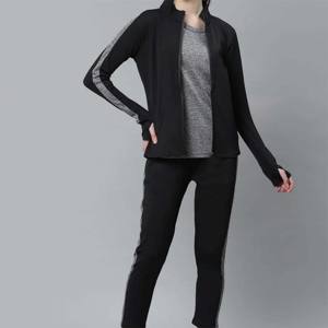 Survêtement à glissière deux pièces pour femmes à la mode | Ensemble de vêtements de sport confortables et extensibles avec veste à fermeture éclair complète - Product Image 6