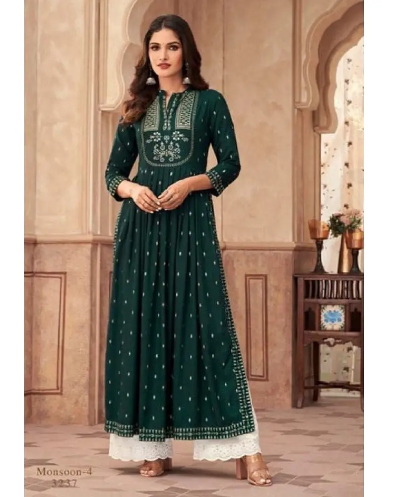 อินเดียสบายๆ Naira Cut พรีเมี่ยม Kurti แฟชั่นอินเทรนด์สําหรับผู้หญิงยาว Anarkali เย็บปักถักร้อยและกระจกทํางานขนาดใหญ่ Kurti สําหรับผู้หญิง