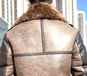 เสื้อแจ็คเก็ตขนแกะหนังแท้สำหรับผู้ชาย, เสื้อโค้ทขนเทียมสไตล์นักบินขนแกะอุ่นสีหนาสำหรับมอเตอร์ไซค์ฤดูหนาว - Product Image 5