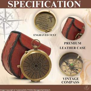 Brújula Clásica de Cobre con Estuche de Cuero |   Regalo Grabado con Diseño Rectangular/Circular de Ser Valiente para Navidad y Año Nuevo - Product Image 4