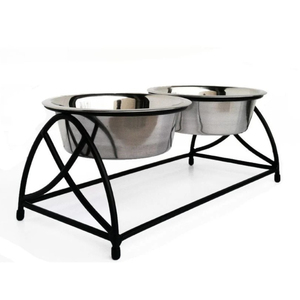 Support surélevé pour gamelles de chien et de chat en fer noir de haute qualité, avec gamelles en acier inoxydable pour nourriture et eau, design moderne, en promotion - Product Image 6