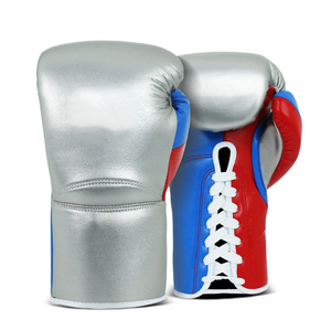 Gants de boxe de compétition très demandés, blancs, rouges, noirs, en cuir, à lacets, avec sangle de poignet réglable, équipement d'entraînement pour adultes - Product Image 4